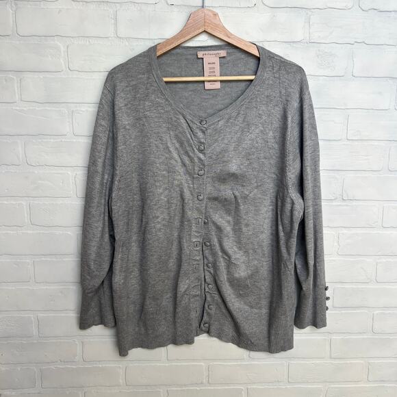 Philosophy Gray Classic Button Down Cardigan Sweater Plus Size Stretch-sz XXL - Picture 1 of 5